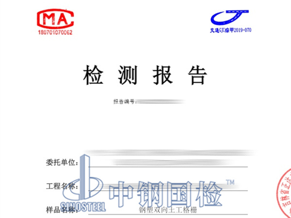 鋼塑雙向土工格柵檢測報告